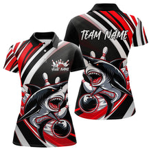 Load image into Gallery viewer, Custom Black And Red Shark Bowling Polo Shirts For Women,  Shark Bowling Team Jerseys IPHW8722