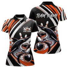 Load image into Gallery viewer, Custom Black And Orange Shark Bowling Polo Shirts For Women,  Shark Bowling Team Jerseys IPHW8723