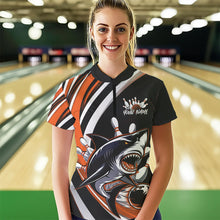 Load image into Gallery viewer, Custom Black And Orange Shark Bowling Women Quarter-Zip Shirts,  Shark Bowling Team Jerseys IPHW8723