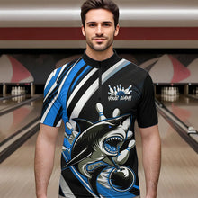 Load image into Gallery viewer, Custom Black And Blue Shark Bowling Quarter-Zip Shirts For Men,  Shark Bowling Team Jerseys IPHW8724