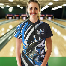 Load image into Gallery viewer, Custom Black And Blue Shark Bowling Women Quarter-Zip Shirts,  Shark Bowling Team Jerseys IPHW8724
