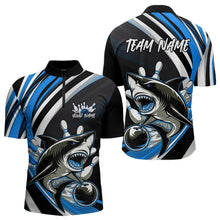 Load image into Gallery viewer, Custom Black And Blue Shark Bowling Quarter-Zip Shirts For Men,  Shark Bowling Team Jerseys IPHW8724