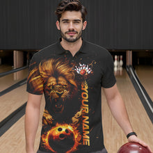 Load image into Gallery viewer, Custom Fire Flame Lion Bowling Team Polo Shirts For Men, Lion Bowling Tournament Shirt IPHW8979