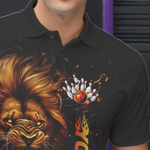 Load image into Gallery viewer, Custom Fire Flame Lion Bowling Team Polo Shirts For Men, Lion Bowling Tournament Shirt IPHW8979
