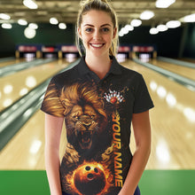 Load image into Gallery viewer, Custom Fire Flame Lion Bowling Team Polo Shirts For Women, Lion Bowling Tournament Shirt IPHW8979
