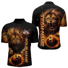 Load image into Gallery viewer, Custom Fire Flame Lion Bowling Team Quarter-Zip Shirts For Men, Lion Bowling Tournament Shirt IPHW8979