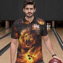 Load image into Gallery viewer, Custom Fire Flame Lion Bowling Polo Shirts For Men, Bowling League Shirt Team Uniform IPHW8980