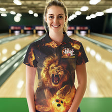 Load image into Gallery viewer, Custom Fire Flame Lion Bowling Polo Shirts For Women, Bowling League Shirt Team Uniform IPHW8980