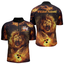 Load image into Gallery viewer, Custom Fire Flame Lion Bowling Quarter-Zip Shirts For Men, Bowling League Shirt Team Uniform IPHW8980
