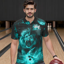 Load image into Gallery viewer, Custom Blue Flame Lion Bowling Polo Shirts For Men, Bowling League Shirt Team Uniform IPHW8982
