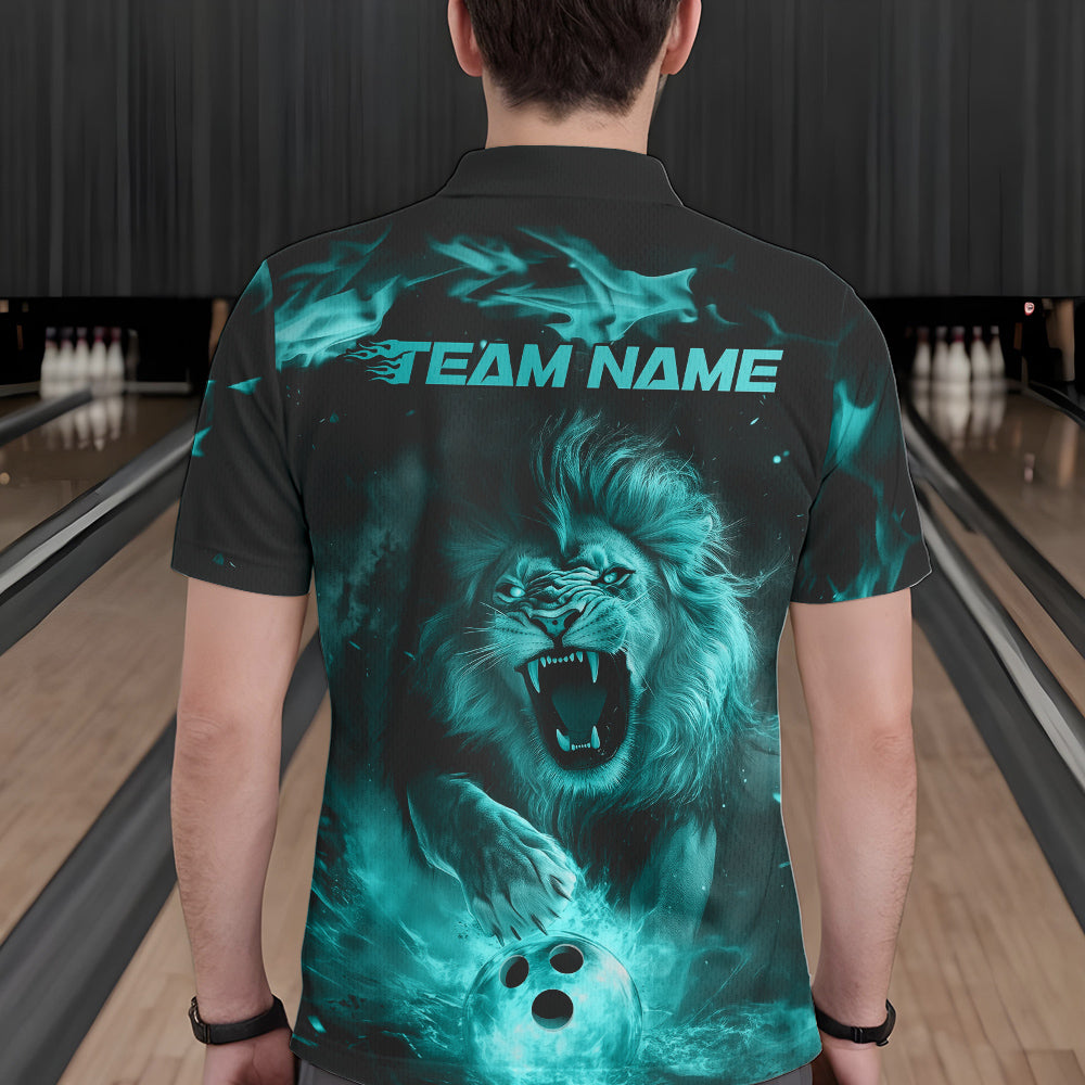 Custom Blue Flame Lion Bowling Polo Shirts For Men, Bowling League Shirt Team Uniform IPHW8982
