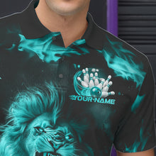 Load image into Gallery viewer, Custom Blue Flame Lion Bowling Polo Shirts For Men, Bowling League Shirt Team Uniform IPHW8982
