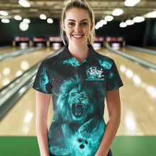 Load image into Gallery viewer, Custom Blue Flame Lion Bowling Polo Shirts For Women, Bowling League Shirt Team Uniform IPHW8982