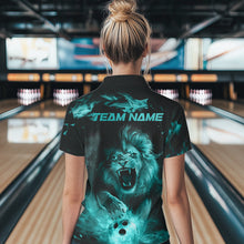 Load image into Gallery viewer, Custom Blue Flame Lion Bowling Polo Shirts For Women, Bowling League Shirt Team Uniform IPHW8982