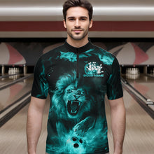 Load image into Gallery viewer, Custom Blue Flame Lion Bowling Quarter-Zip Shirts For Men, Bowling League Shirt Team Uniform IPHW8982