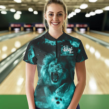 Load image into Gallery viewer, Custom Blue Flame Lion Bowling Quarter-Zip Shirts For Women, Bowling Team Uniform IPHW8982