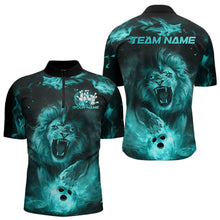 Load image into Gallery viewer, Custom Blue Flame Lion Bowling Quarter-Zip Shirts For Men, Bowling League Shirt Team Uniform IPHW8982