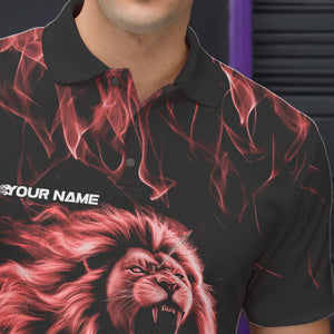 Custom Black And Red Flame Lion Bowling Men Polo Shirts, Lion Bowling Team Uniform IPHW8983