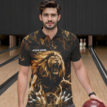 Load image into Gallery viewer, Custom Black And Yellow Flame Lion Bowling Men Polo Shirts, Lion Bowling Team Uniform IPHW8984