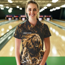 Load image into Gallery viewer, Custom Black And Yellow Flame Lion Bowling Women Polo Shirts, Lion Bowling Team Uniform IPHW8984