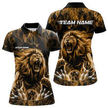 Load image into Gallery viewer, Custom Black And Yellow Flame Lion Bowling Women Polo Shirts, Lion Bowling Team Uniform IPHW8984