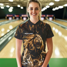Load image into Gallery viewer, Custom Black And Yellow Flame Lion Bowling Women Quarter-Zip Shirts, Lion Team Uniform IPHW8984