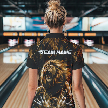 Custom Black And Yellow Flame Lion Bowling Women Quarter-Zip Shirts, Lion Team Uniform IPHW8984