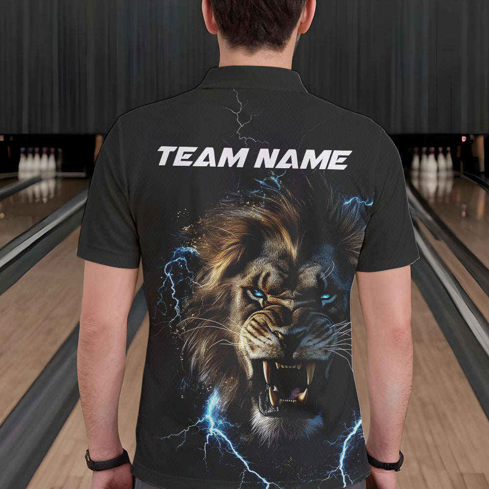 Custom Blue Thunder Lightning Lion Bowling Team Men Polo Shirts, Lion Bowling League Shirt IPHW8985