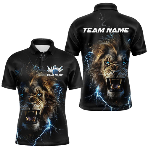 Custom Blue Thunder Lightning Lion Bowling Team Men Polo Shirts, Lion Bowling League Shirt IPHW8985