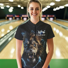 Load image into Gallery viewer, Custom Blue Thunder Lightning Lion Bowling Women Quarter-Zip Shirts, Bowling League Shirt IPHW8985
