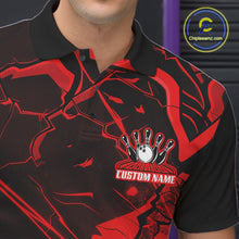 Load image into Gallery viewer, Custom Black And Red Lightning Crack Modern Bowling Team Polo Shirt For Men And Women IPHW11097