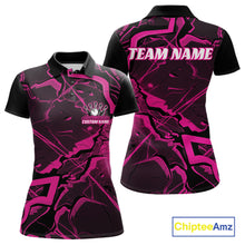 Load image into Gallery viewer, Custom Black And Pink Lightning Crack Modern Bowling Team Polo Shirt For Women And Women IPHW11099
