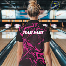 Load image into Gallery viewer, Custom Black And Pink Lightning Crack Modern Bowling Team Quarter-Zip Shirt For Women IPHW11099