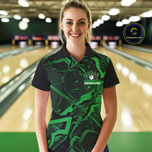 Load image into Gallery viewer, Custom Black And Green Lightning Crack Modern Bowling Team Polo Shirt For Women And Women IPHW11101