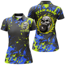 Load image into Gallery viewer, Custom Blue And Green Bowling Jerseys For Women, Flame Skull Bowling Team Shirts IPHW6707