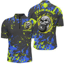 Load image into Gallery viewer, Custom Blue And Green Bowling Jerseys For Men And Women, Flame Skull Bowling Team Shirts IPHW6707