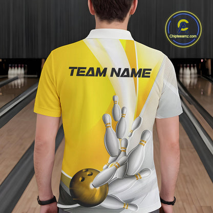 Custom Gold Bowling Polo Shirts For Men, Bowling Team Shirt Bowlers Outfit IPHW9230