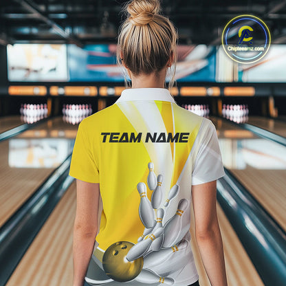 Custom Gold Bowling Polo Shirts For Women, Bowling Team Shirt Bowlers Outfit IPHW9230