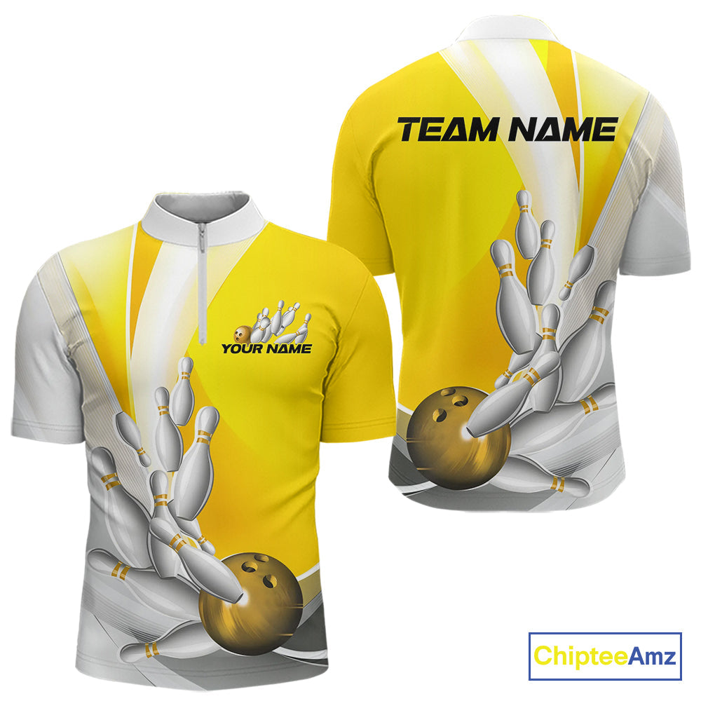 Custom Gold Bowling Quarter-Zip Shirts For Men, Bowling Team Shirt Bowlers Outfit IPHW9230