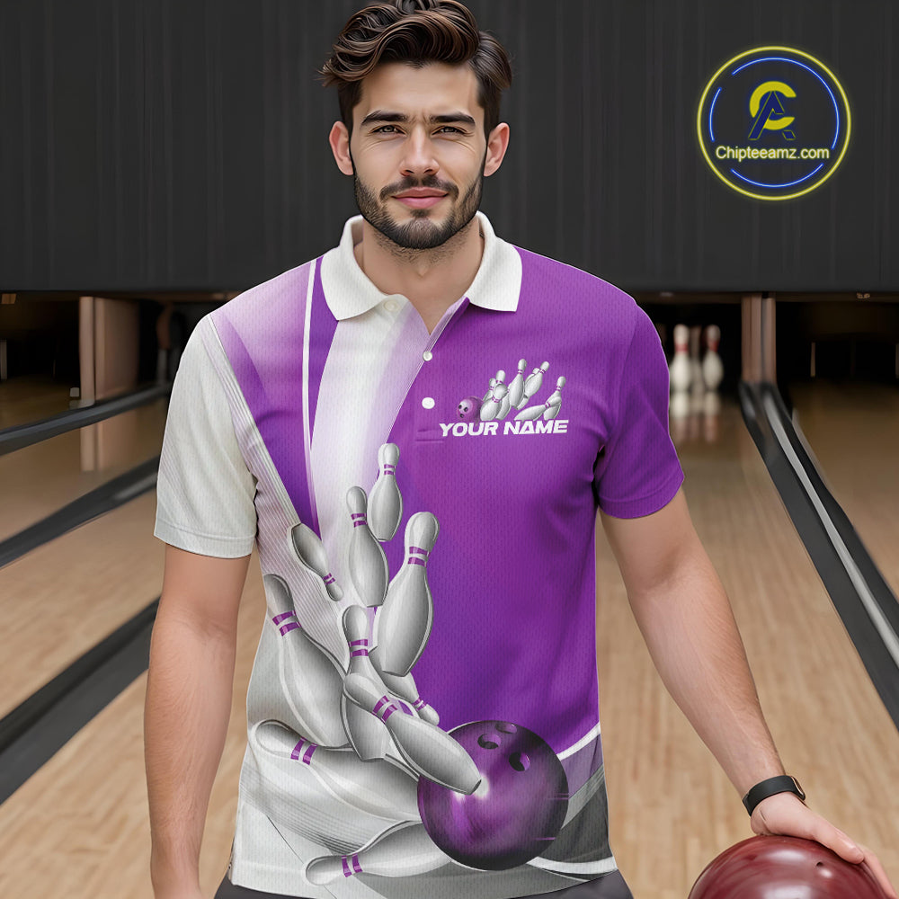 Custom Purple Bowling Polo Shirts For Men, Bowling Team Shirt Bowlers Outfit IPHW9231