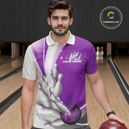 Custom Purple Bowling Polo Shirts For Men, Bowling Team Shirt Bowlers Outfit IPHW9231