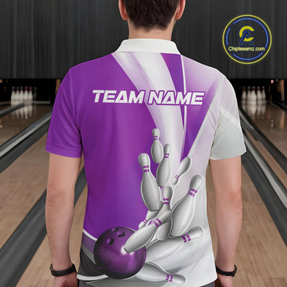 Custom Purple Bowling Polo Shirts For Men, Bowling Team Shirt Bowlers Outfit IPHW9231