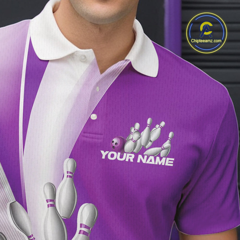 Custom Purple Bowling Polo Shirts For Men, Bowling Team Shirt Bowlers Outfit IPHW9231