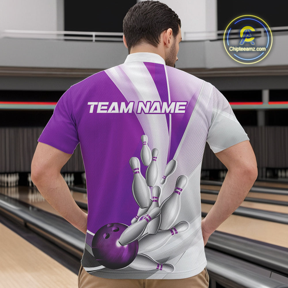Custom Purple Bowling Quarter-Zip Shirts For Men, Bowling Team Shirt Bowlers Outfit IPHW9231
