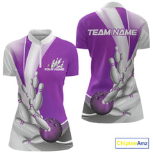 Load image into Gallery viewer, Custom Purple Bowling Quarter-Zip Shirts For Women, Bowling Team Shirt Bowlers Outfit IPHW9231