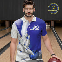 Load image into Gallery viewer, Custom Blue Bowling Polo Shirts For Men, Bowling Team Shirt Bowlers Outfit IPHW9232