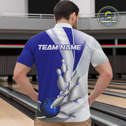 Custom Blue Bowling Quarter-Zip Shirts For Men, Bowling Team Shirt Bowlers Outfit IPHW9232