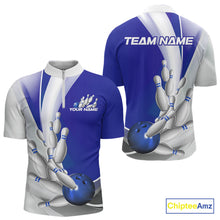 Load image into Gallery viewer, Custom Blue Bowling Quarter-Zip Shirts For Men, Bowling Team Shirt Bowlers Outfit IPHW9232