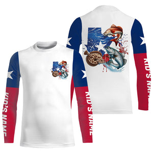 Personalized Texas Flag Fishing Shirts, Texas Slam Redfish Trout Flounder Long Sleeve Fishing Shirts IPHW7042