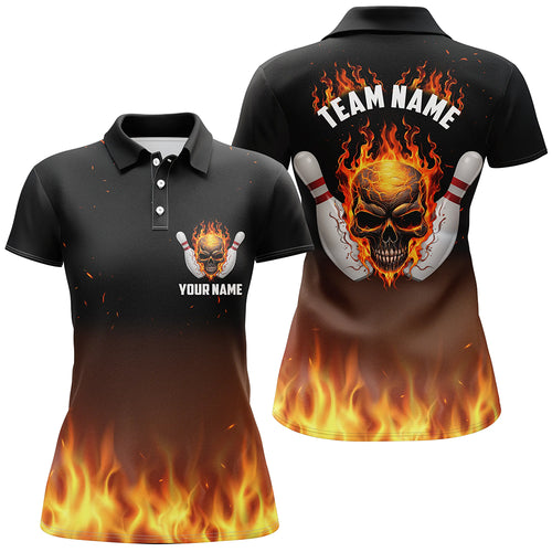 Personalized Women Bowling Shirts, Flame Skull Team Bowling Jerseys For Bowling Players IPHW5159
